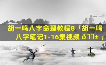 胡一鸣八字命理教程8「胡一鸣八字笔记1-16集视频 🐱 」